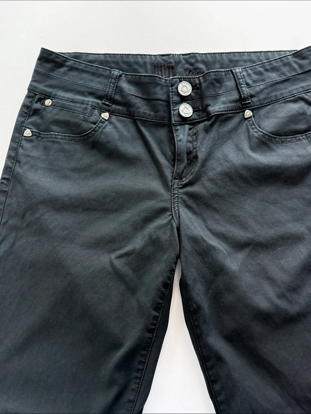Kut from the Kloth Black Mid Rise Straight Leg Raw Hem Stretch Jeans Size 10